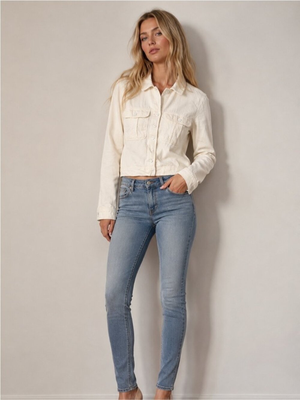 Bella Dahl Cream Cropped Button-Front Shirt Jacket